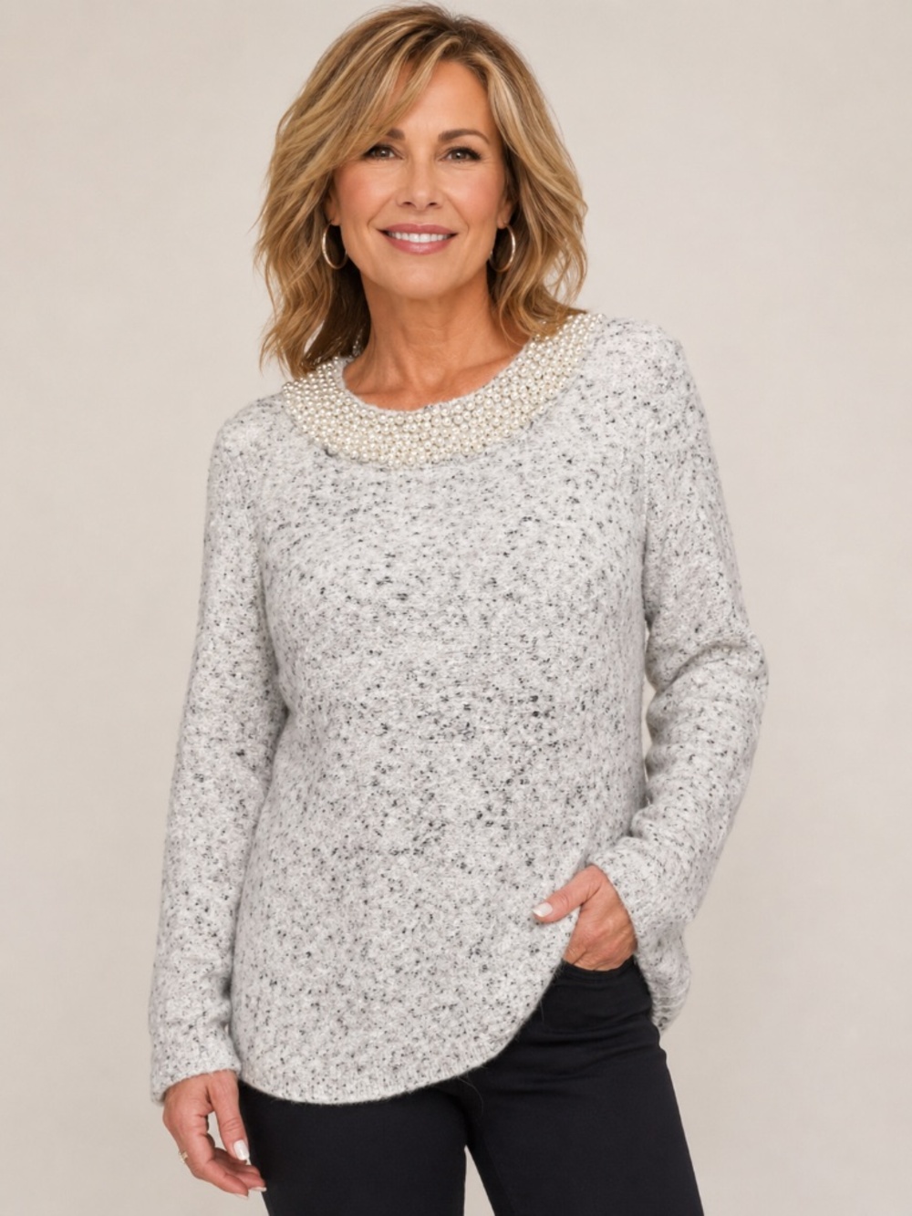 Karl Lagerfeld Paris - Pearl Embellished Collar Sweater - SzL